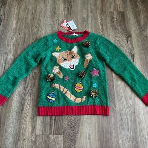 NWT Margaux & Lexi  Kids Holiday Crazy Cat Ugly Sweater size 14